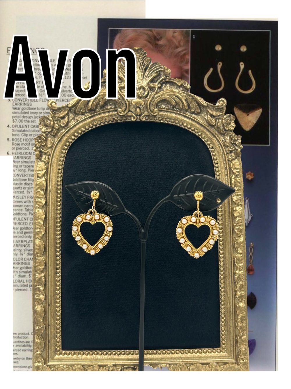 Vintage Avon Faux Pearl Open Heart Dangle Clip On Earrings